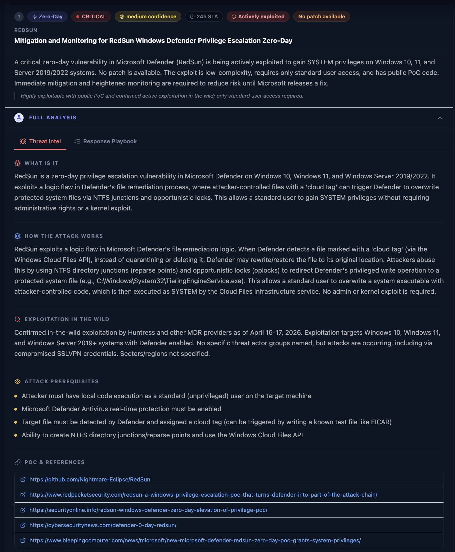 Detailed zero-day threat analysis with MITRE mapping